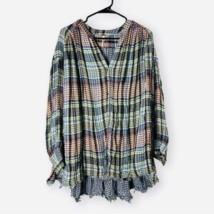 Free People Women’s Plaid Multicolor Long Sleeve Oversized Tunic Top
